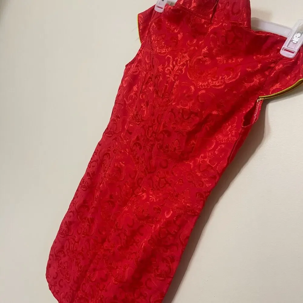 Cosplay Life Red and Gold Phoenix‎ Brocade Chinese Traditional Cheongsam Dress S